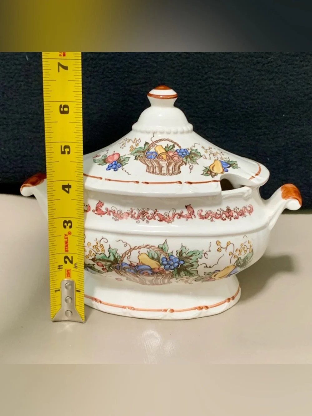🔍 Vintage Japan Harvest Fruit Basket Ceramic Soup Tureen w/ Lid